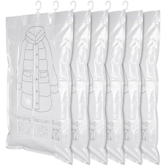 6 Pack Hanging Vacuum Storage Bag, 43.3 x 27.6 inch Hanging Vacuum Sealer Storage Space Saver Bags, Reusable Space Saver Bags, for Suits, Dress, Jackets, Clear$$Home Decor, Kitchen, & Other