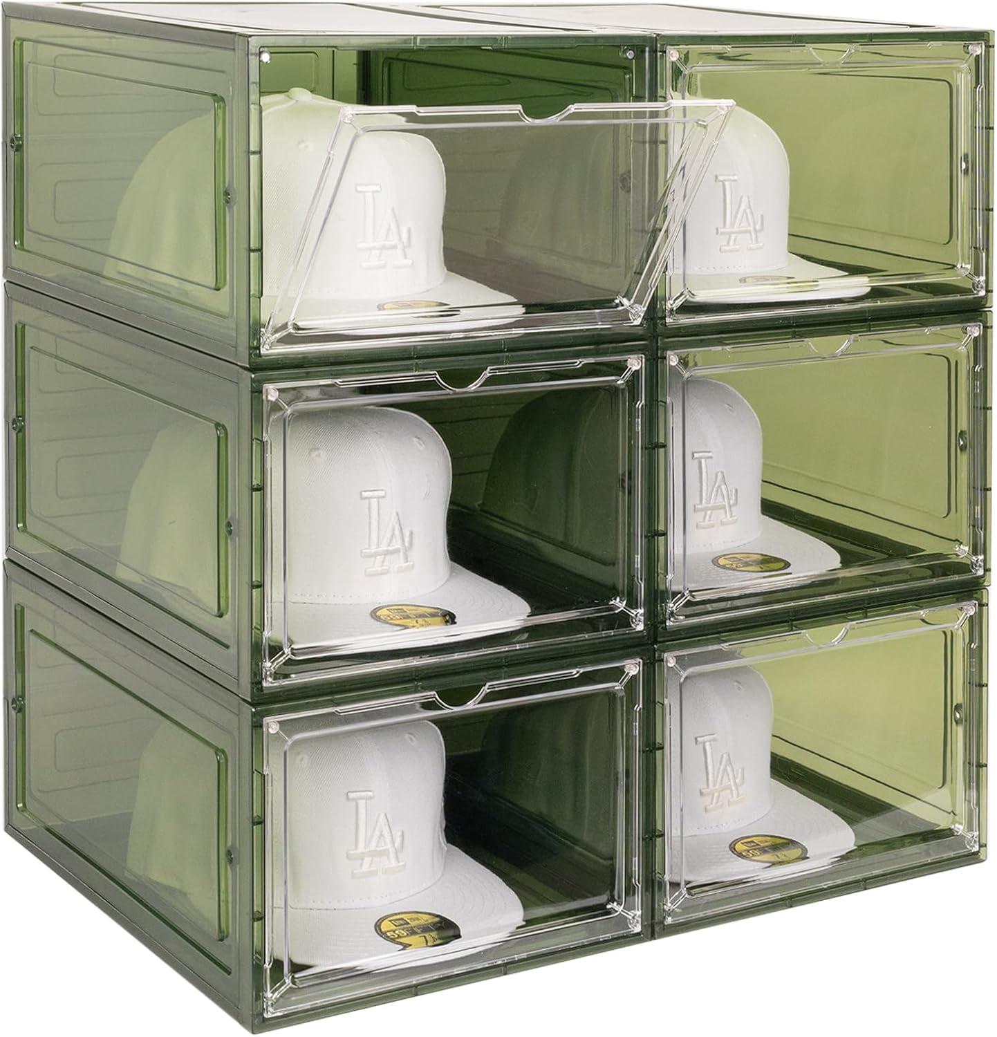 6 Pack Hat Organizer Box, Stackable Clear Baseball Caps Holder Box ...