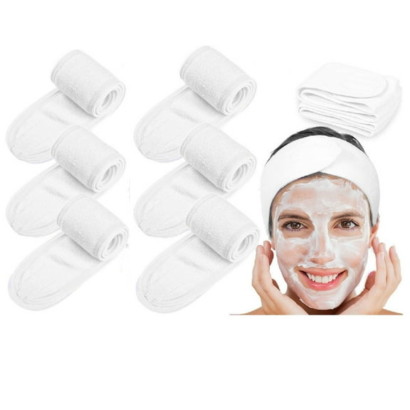 6 Pack Headbands Spa Facial Headbands Makeup Headbands Elastic Terry Cloth Head Wrap for Women Girls Washing Face Makeup Shower Yoga Sports, White