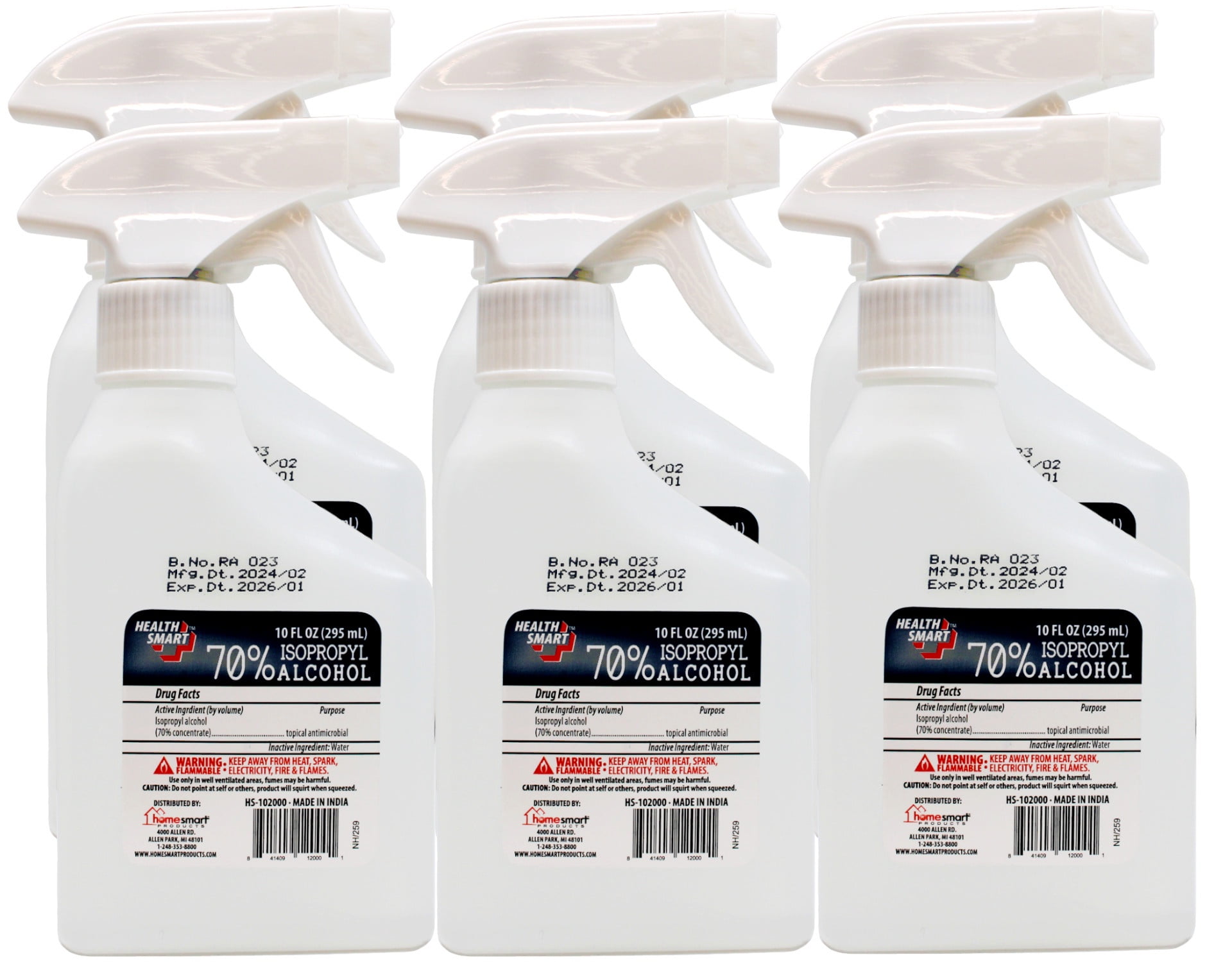 6 Pack - Health Smart 70% Isopropyl Alchohol Multipurpose Spray 10 Ounce
