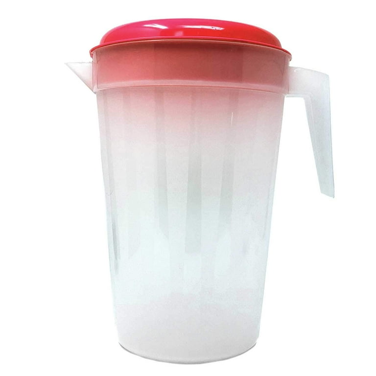 1 Gallon/4.5 Liter Round Clear Plastic Pitcher Jug With Lid See Through  Base & Handle For Water Iced Tea Beverages (red)