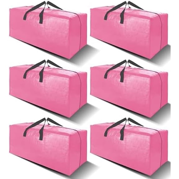 6 Pack Heavy Duty Extra Large Moving Bags W/Backpack Straps - Strong Handles & Zippers, Storage Totes For Space Saving, Fold Flat, Alternative to Box and Bin (40 gal, Pink)
