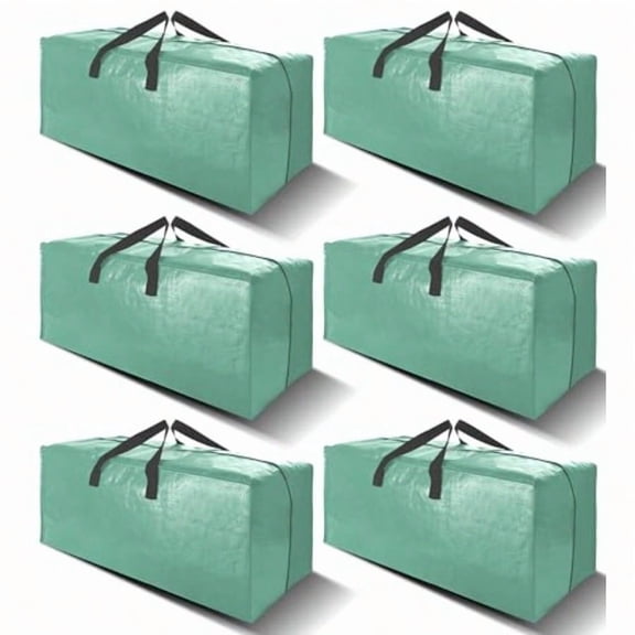 6 Pack Heavy Duty Extra Large Moving Bags W/Backpack Straps - Strong Handles Zippers Storage Totes For Space Saving Fold Flat Alternative to Box and Bin 40 gal Teal