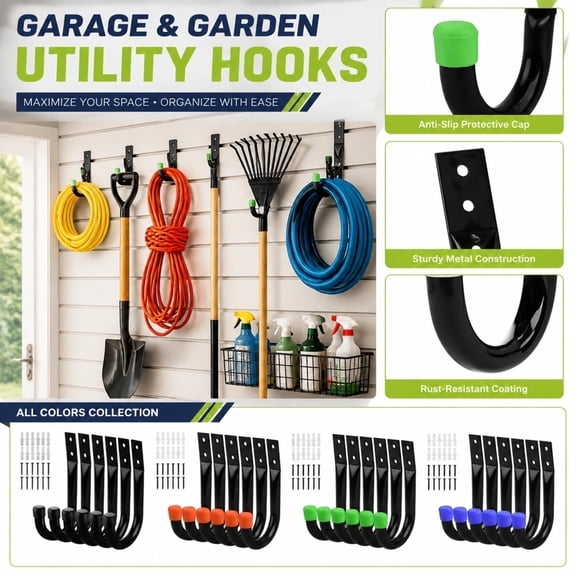 6 Pack Heavy Duty Garage Hooks, J-Shaped Metal Utility Hangers for Tool & Hose Storage, 4.59-Inch Rust-Resistant Wall Mount Organizer Kit with Screws Orange