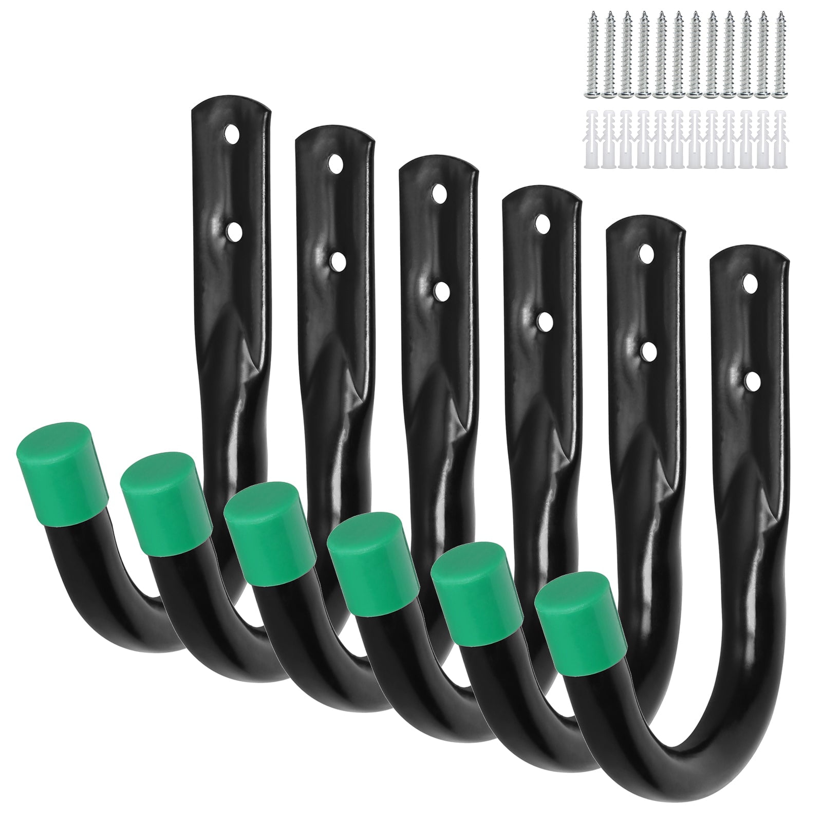 6 Pack Heavy Duty Garage Hooks, J Utility Wall Hooks for Hanging Bike, Ladder and Garden Tools, Green