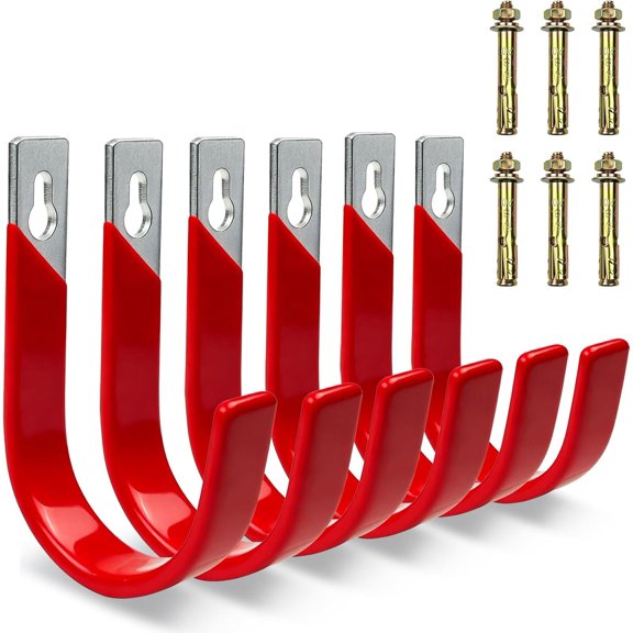 6 Pack Heavy Duty Garage Hooks, Wall Mount J Hook for ,Large Metal Utility Storage Hooks for ,Ladder, Hose