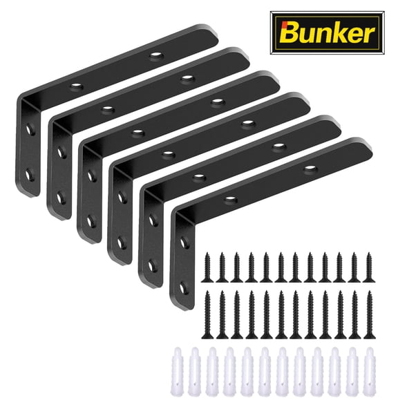 6 Pack Heavy Duty L Shelf Brackets, 5 x 2 Inch Black Metal Corner Braces, 90 Degree L Shaped Shelf Support Brackets, 42 lbs Load Capacity for Wall Shelves, Furniture & DIY Projects