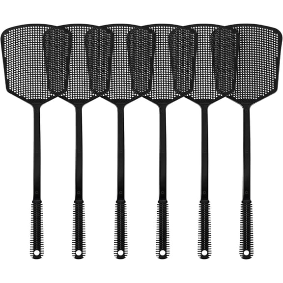 6-Pack Heavy Duty Long Handle Fly Swatter, Fly Swatter for Indoors, Black