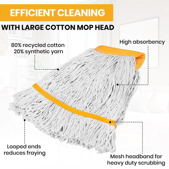 6 Pack Heavy Duty Mop Replacement, End Cotton Blend String Refill for Side Loading & Clamp Style Mop Handles, Yellow