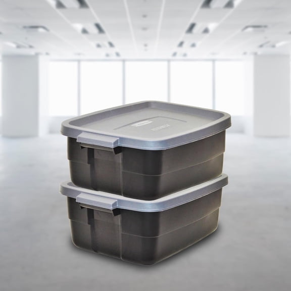 Roughneck 6-Pack Heavy Duty Plastic Storage Bins with Lids, Stackable Totes for Garage Attic and Camping, Black Grey, 10 Gallon