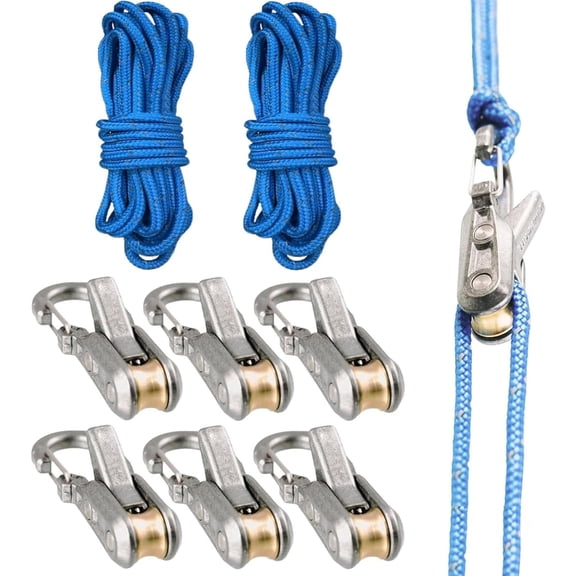 6 Pack Heavy Duty Rope Tensioner with Roller Cam Lock - Knot-Free Cord Tightening Tool for Camping Tarps, Guy Lines, Boating, and Outdoor Gear, 115 lb Load Capacity