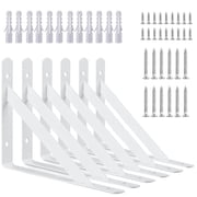 6 Pack Heavy Duty Shelf Brackets, 8*5 inch Wall Mount L-Shaped Shelf Bracket for Floating, White Metal Shelf Brackets with Screws, 90 Degree Triangle Corner Brace Joint Angle BracketWhite