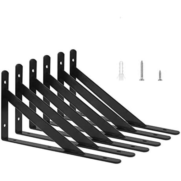 6 Pack Heavy Duty Shelf Brackets, 8 x 5 Inch Floating Shelves Tripod Triangle Shelf Brackets 90 Degree Angle Wall Mounted Shelf Supporter
