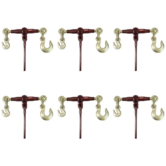 (6 Pack) Heavy Duty Specialty Pro Ratchet Load Chain Binder w/ Grab Hook & Slip Hook | 1/2" Grab Hook on One Side & 1/2" Slip Hook on Other | 12,000 Lbs Load Limit |