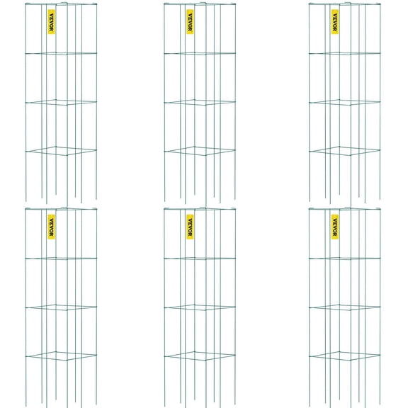 6-Pack Heavy-Duty Tomato Cages for Garden, 14.6" Square Plant Support Stakes for Tomatoes, Peppers, Cucumbers - PVC Coated Steel Plant Stakes