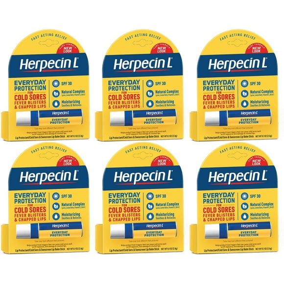 (6 Pack) Herpecin-L lip balm stick spf 30 protectant sunscreen cold sore .10oz ea