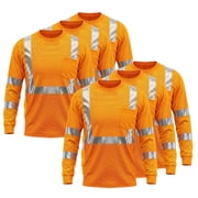 Hi-Vis Safety Shirt Class 3 Reflective, Orange Long Sleeve Work T-Shirt 6-Pack XL