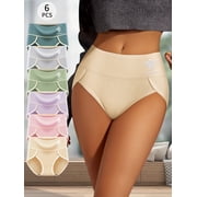 6-Pack High-Waist Cotton Briefs, Seamless Sexy Comfortable Breathable Stretch Underwear, WomenS Lingerie and Pajamas, High-Waist Panties, Knitted Fabric with Letter Pattern, Assorted Colors