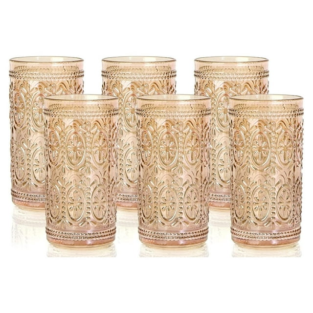 6 Pack Highball Beverage Glass Cup, 12oz Amber Glassware Drinking