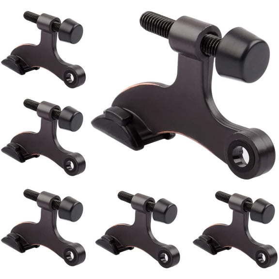 6 Pack Hinge Pin Door Stopper Oil Rubbed Bronze - Adjustable Heavy Duty Hinge Pin Door Stop with Black Rubber Bumper Tips