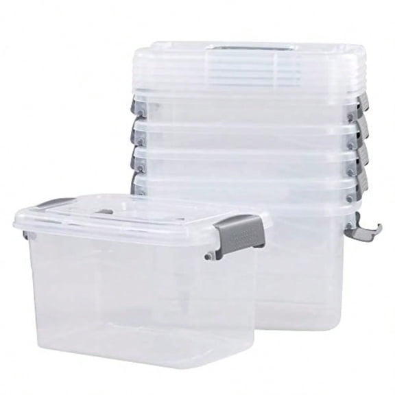 6-Pack Home Storage Bins Plastic Container Latching Box with Handle Grey handle