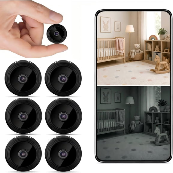 Mini Wifi Security Camera 1080p Night Vision Indoor Black 6 Pack