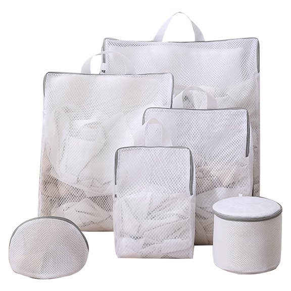 6 Pack Honeycomb Mesh Laundry Bag with Handle Delicate Bag for Washing Machine Large Opening Side Widening Zippered , 4 Sizes--6 Set-1S,1M,1L,1XL,1Bra,1Cylinder