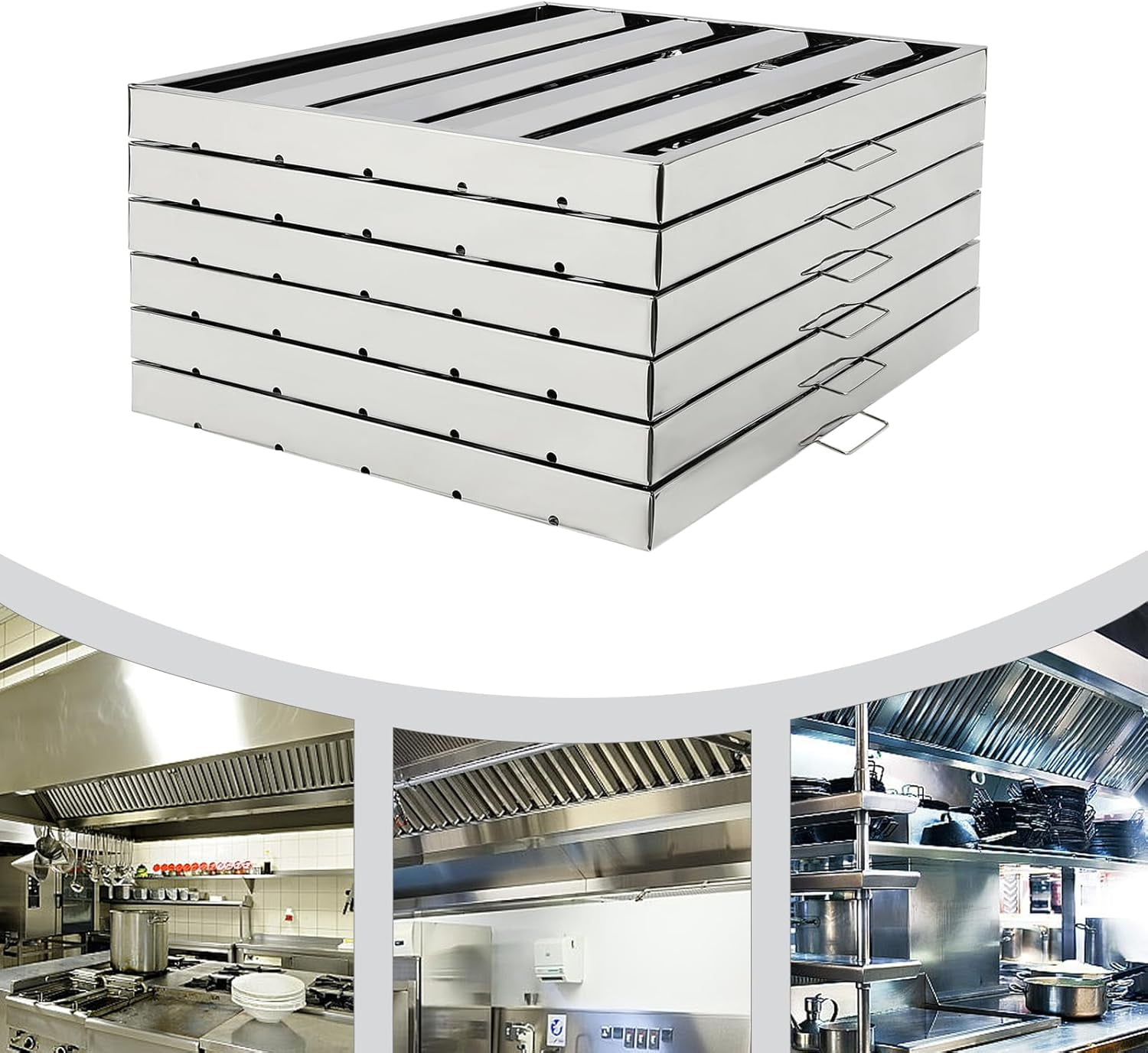 6 Pack Hood Filters 430 Stainless Steel 19.5W x 24.5H Inch, 4 Grooves Commercial Hood Filters, Kitchen Range Hood Filter for Restaurant Kitchen Exhaust Hoods, Square