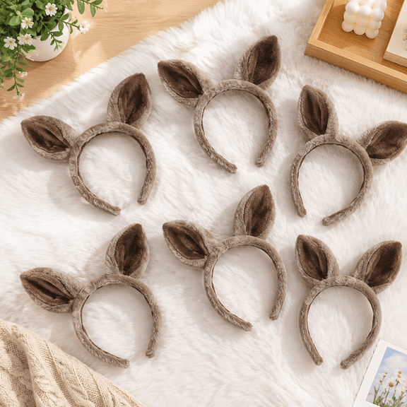 6 Pack Horse Ear Plush Headbands, Elastic Hair Hoops for Costumes and Daily Use