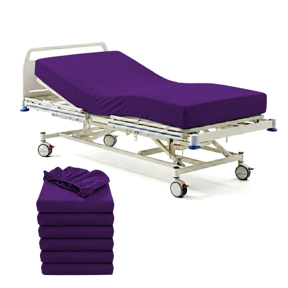 6 Pack Hospital Bed Fitted Sheets 36" x 80" x 6" Deep – 100% Egyptian Cotton 400 Thread Count, Soft Breathable & Durable Patient Sheets with Elastic All Around, Easy-Care Purple Solid