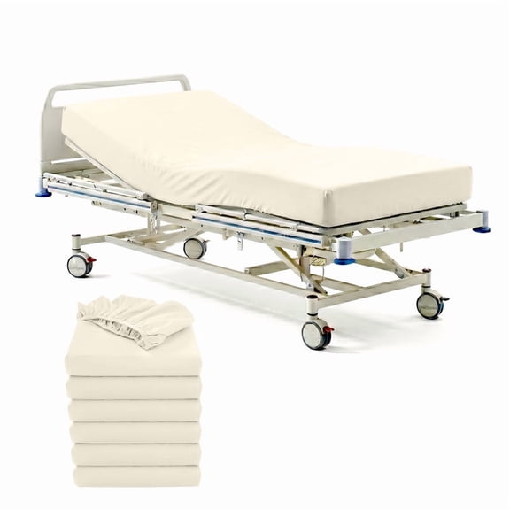 6-Pack Hospital Bed Fitted Sheets, Standard Size 36" x 80" x 6" Deep Pocket, 100% Egyptian Cotton, 300 Thread Count, Elastic All Around, White Solid