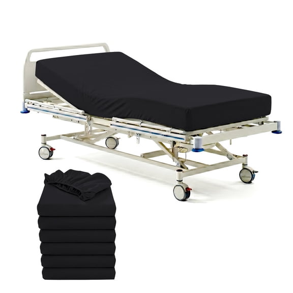 6-Pack Hospital Bed Fitted Sheets, Standard Size 36" x 80" x 6" Deep Pocket, 100% Egyptian Cotton, 300 Thread Count, Elastic All Around, White Solid