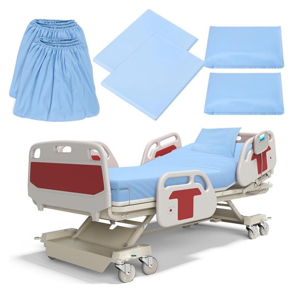 6 Pack Hospital Bed Sheets Set with Elastic Jersey, 2 Fitted 36x84x14 Inches, 2 Flat 60x105 Inches, 2 Pillowcases 20x30 Inches, Assisted Living, and Medical Facilities