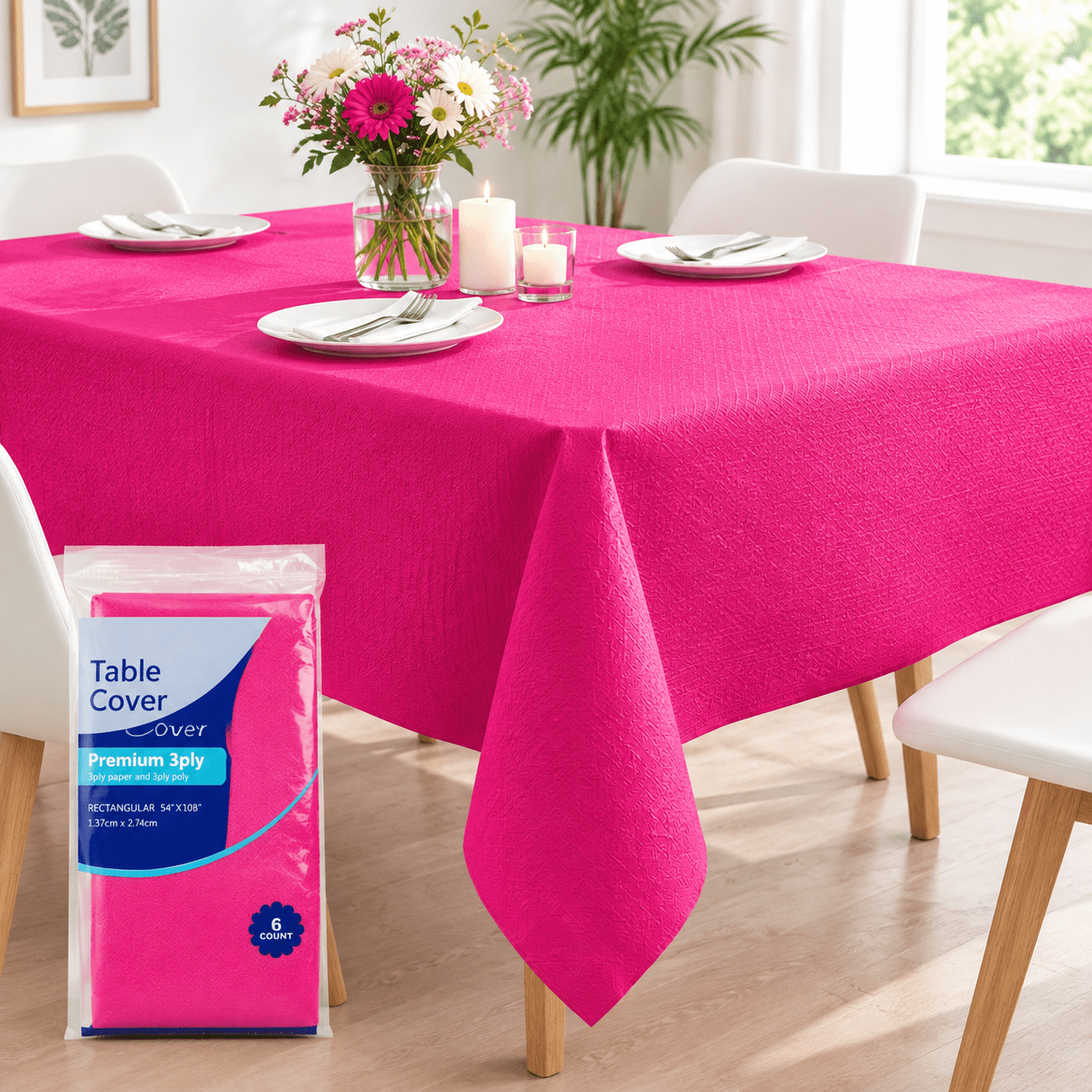 [6 Pack] Hot Magenta Paper Tablecloth Disposable For Rectangle Tables ...
