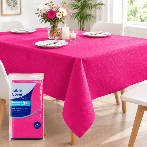 [6 Pack] Hot Magenta Paper Tablecloth Disposable For Rectangle Tables ...
