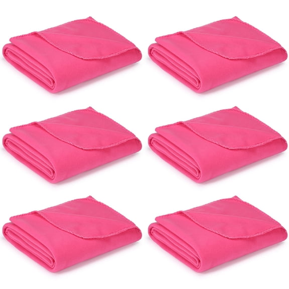 6 Pack Hot Pink Valentine's Fleece Sleepover Blankets Bulk for Couch 59" x 48" Soft Lightweight Throws Sleepover Essentials Fluffy Throw Blankets for Spa Slumber Movie Night Wedding Party Y101
