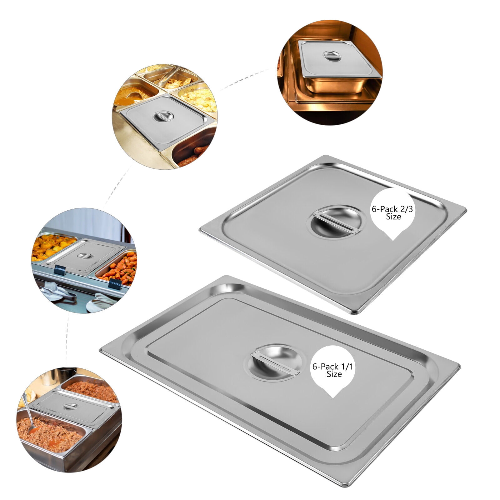 6 Pack Hotel Commercial Steam Table Lid Stackable Stainless Steel Steam Pan Cover