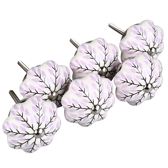 6 Pack Household Pink Branches Pattern Hand Painted Ceramic Door Knobs Cabinet Drawer Pull Handles