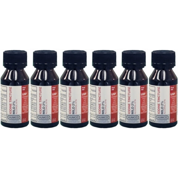 6 Pack - Humco Iodine Tincture Mild 2% USP 1oz Each