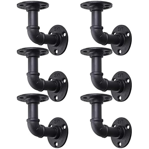 6 Pack Industrial Pipe Shelf Brackets, L-Shaped Shelving Support for Wall Mount Floating Industrial Shelves - Vintage Black Iron Finish DIY Pipe Shelf (4*4 Inch)