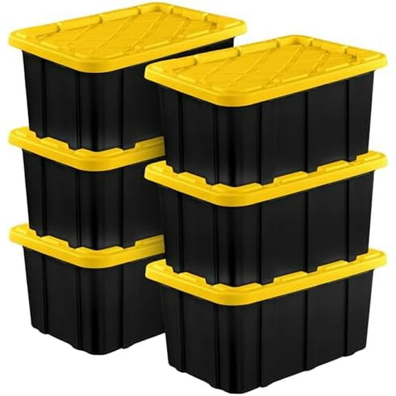 6-Pack Industrial Tote, Plastic Storage Container Bins with Lids, 17 Gallon - Heavy-Duty Organizing Containers for Closet, Bathroom, and Office
