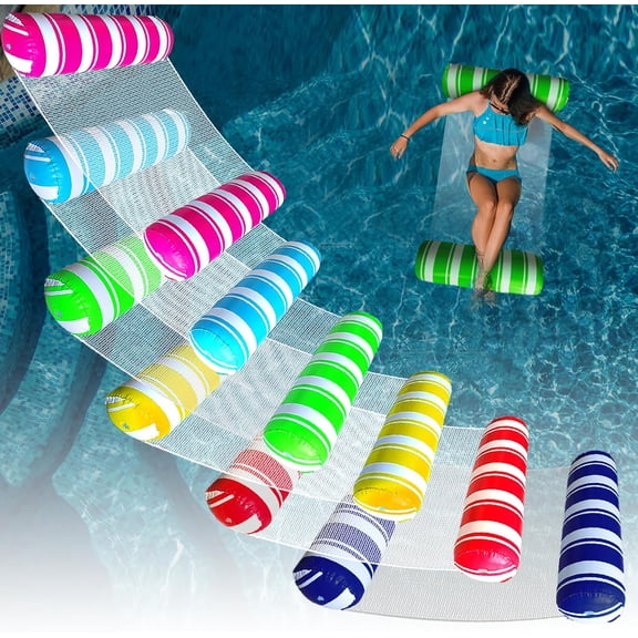 6 Pack Inflatable Pool Floats Adult Size Water Hammock,Water Floaties for Adults,4-in-1 Multi-Purpose Pool Floating Toys,Pool Rafts Lounge Chairs Floaties,for Adults Vacation Fun and Rest