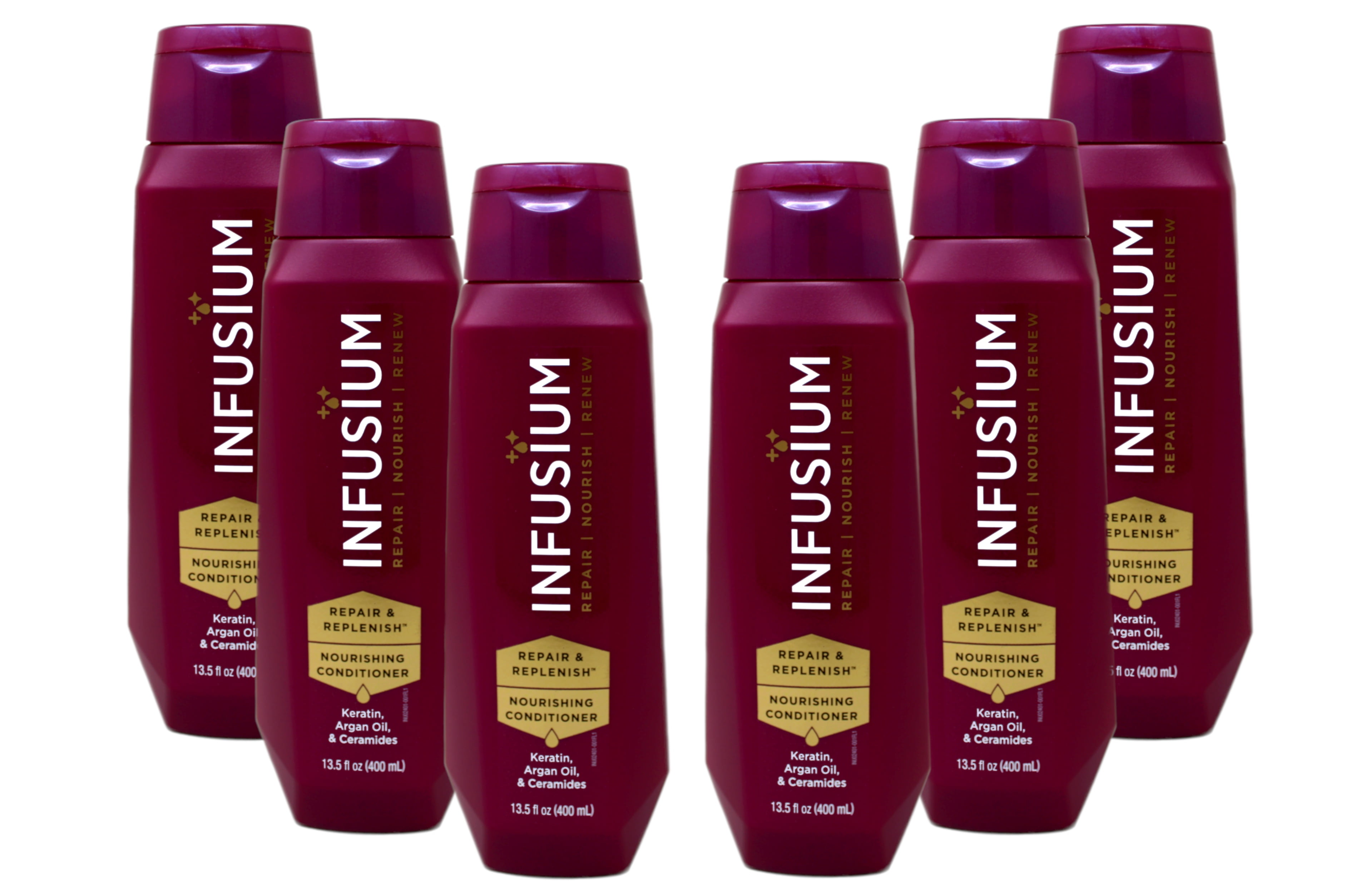 Infusium Repair & Replenish Conditioner, Nourish, Renew, with Keratin, Argan Oil, Ceramides for Dry, Damaged Hair, 13.5 Fl Oz (Pack of 6)
