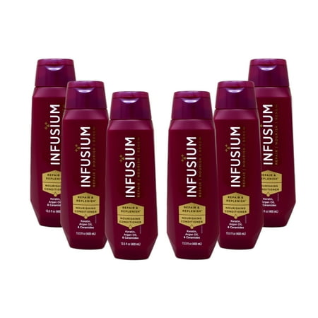Infusium Repair & Replenish Conditioner, Nourish, Renew, with Keratin, Argan Oil, Ceramides for Dry, Damaged Hair, 13.5 Fl Oz (Pack of 6)