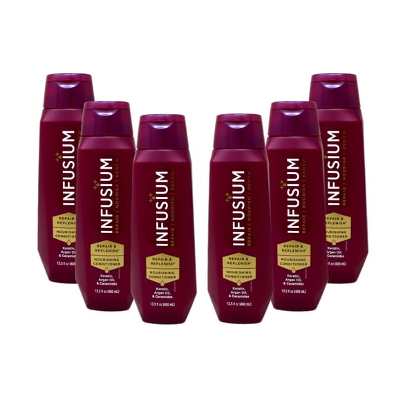 Infusium Repair & Replenish Conditioner, Nourish, Renew, with Keratin, Argan Oil, Ceramides for Dry, Damaged Hair, 13.5 Fl Oz (Pack of 6)