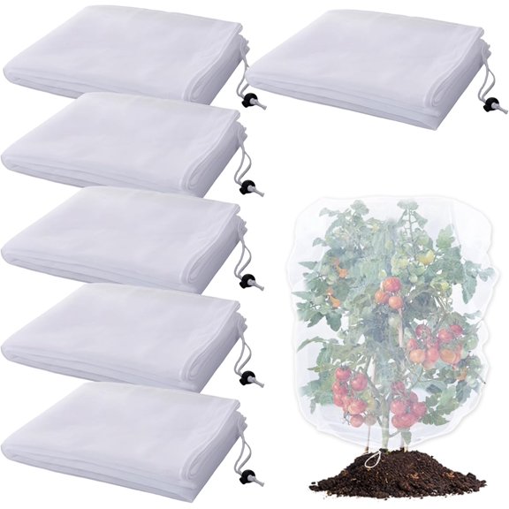 6 Pack Insect Bird Netting Cover - 3.3x2.6FT Blueberry Bushes Netting Plant Covers with Drawstring, Fine Mesh Fruit Tree Net for Protecting Plants from Insect Bird Barrier Squirrel Deer