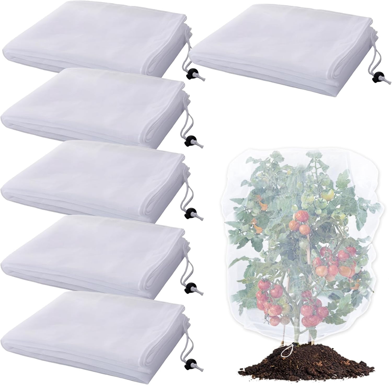 6 Pack Insect Bird Netting Cover - 3.3x2.6FT Garden Netting Blueberry Bushes Plant Covers with Drawstring, Fine Mesh Fruit Tree Net for Protecting Plants from Barrier Squirrel Deer