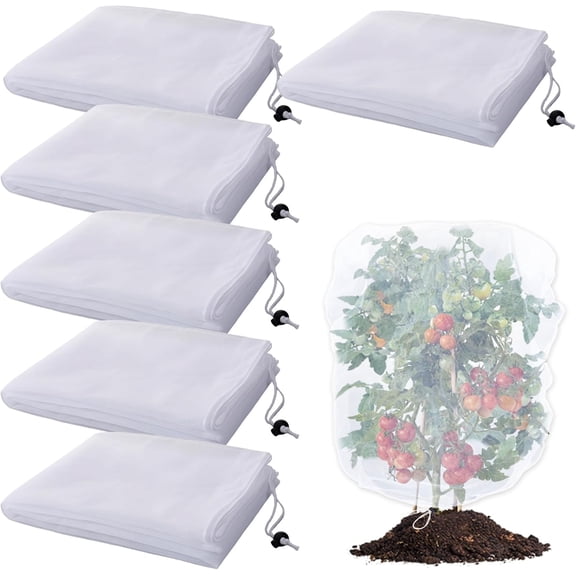 6 Pack Insect Bird Netting Cover - 3.3x2.6FT Garden Netting Blueberry Bushes Plant Covers with Drawstring, Fine Mesh Fruit Tree Net for Protecting Plants from Barrier Squirrel Deer