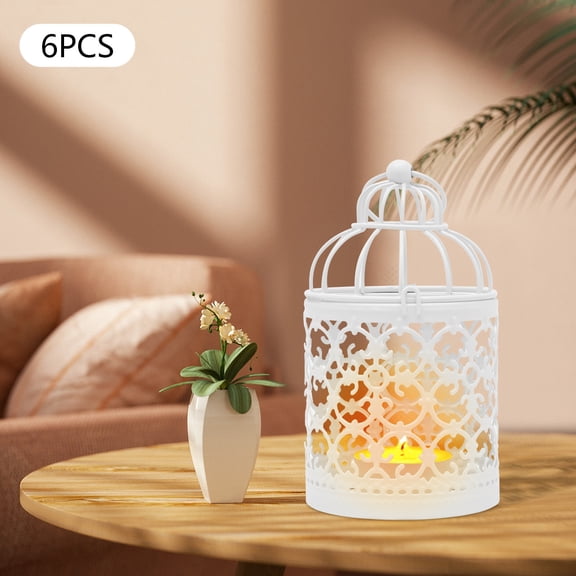6-Pack Iron Bird Cage Candle Holders - Max 1.5in Candle Diameter - Wall Table Garden Photo Booth Decor & Desktop Organizer