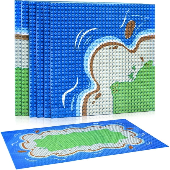 6 Pack Island Building Block Base Plates, 10 x 10 Inch Classic Road Baseplates for Beach, Compatible with All Major Brands and Activity Table, Great for Island and Water Landscapes